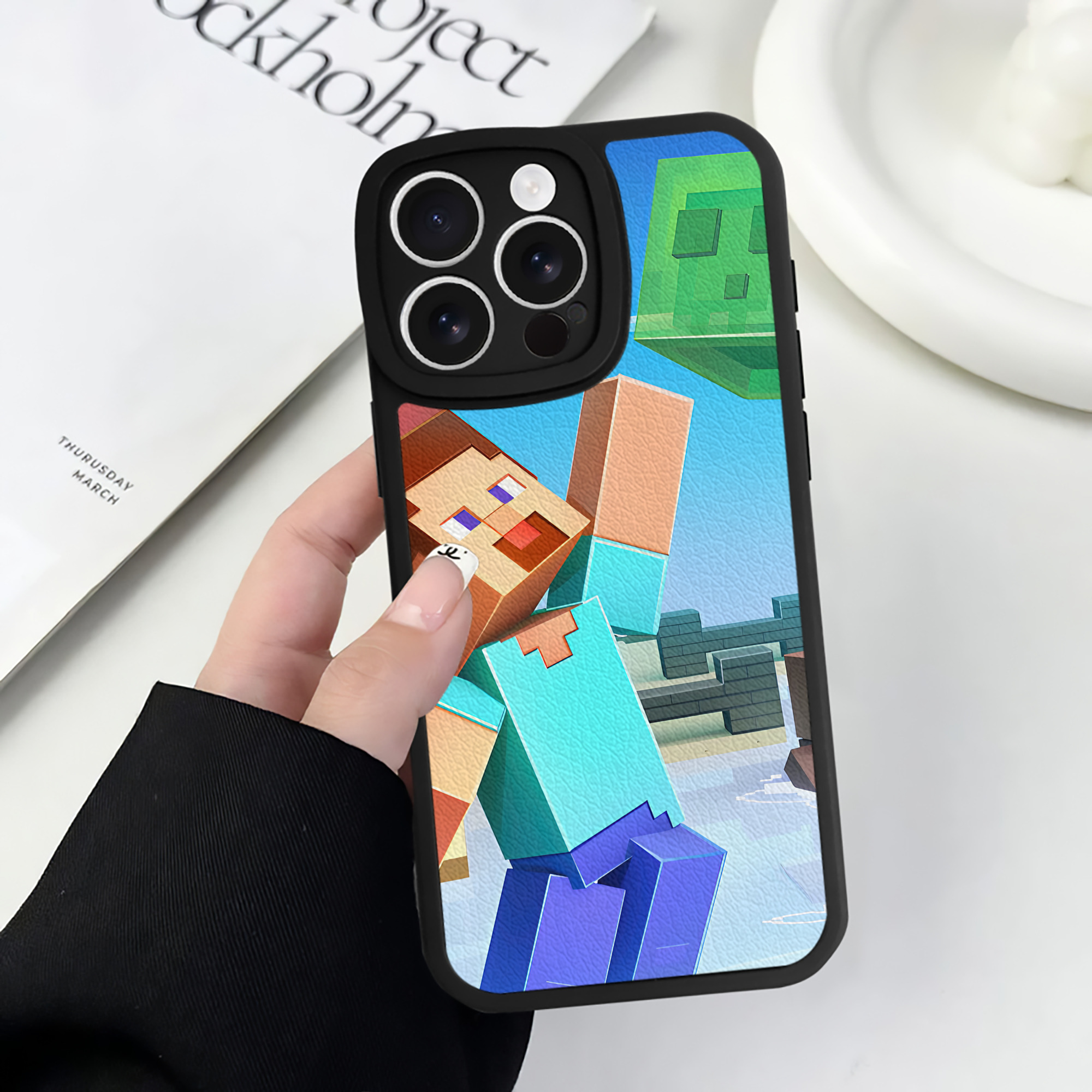 （画像用） マインクラフト ブロックの世界 Minecraft MC Block world 【iPhone 16シリーズ対応】シリコンスマホケース（レザー調） 材質：シリコン